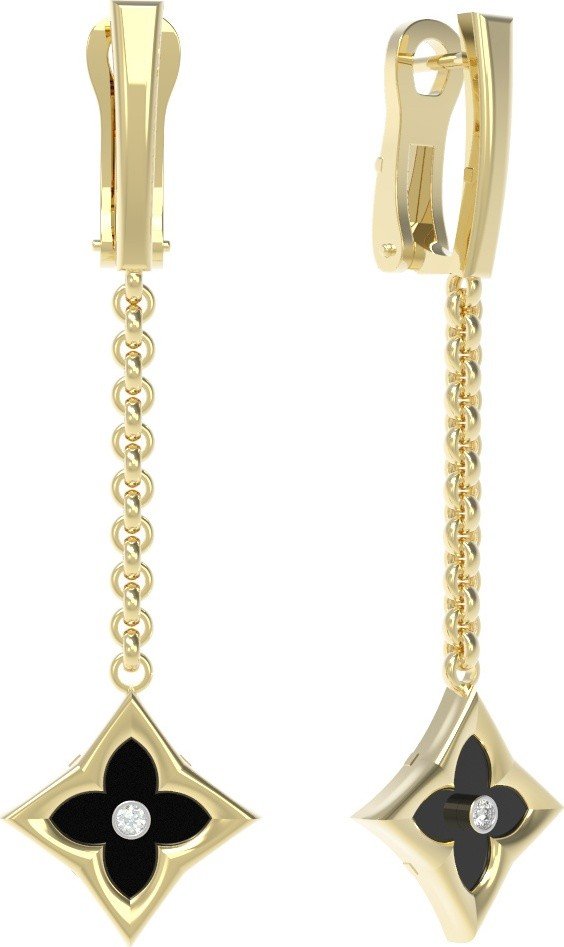 Серьги из лимонного золота c бриллиантами и ониксом