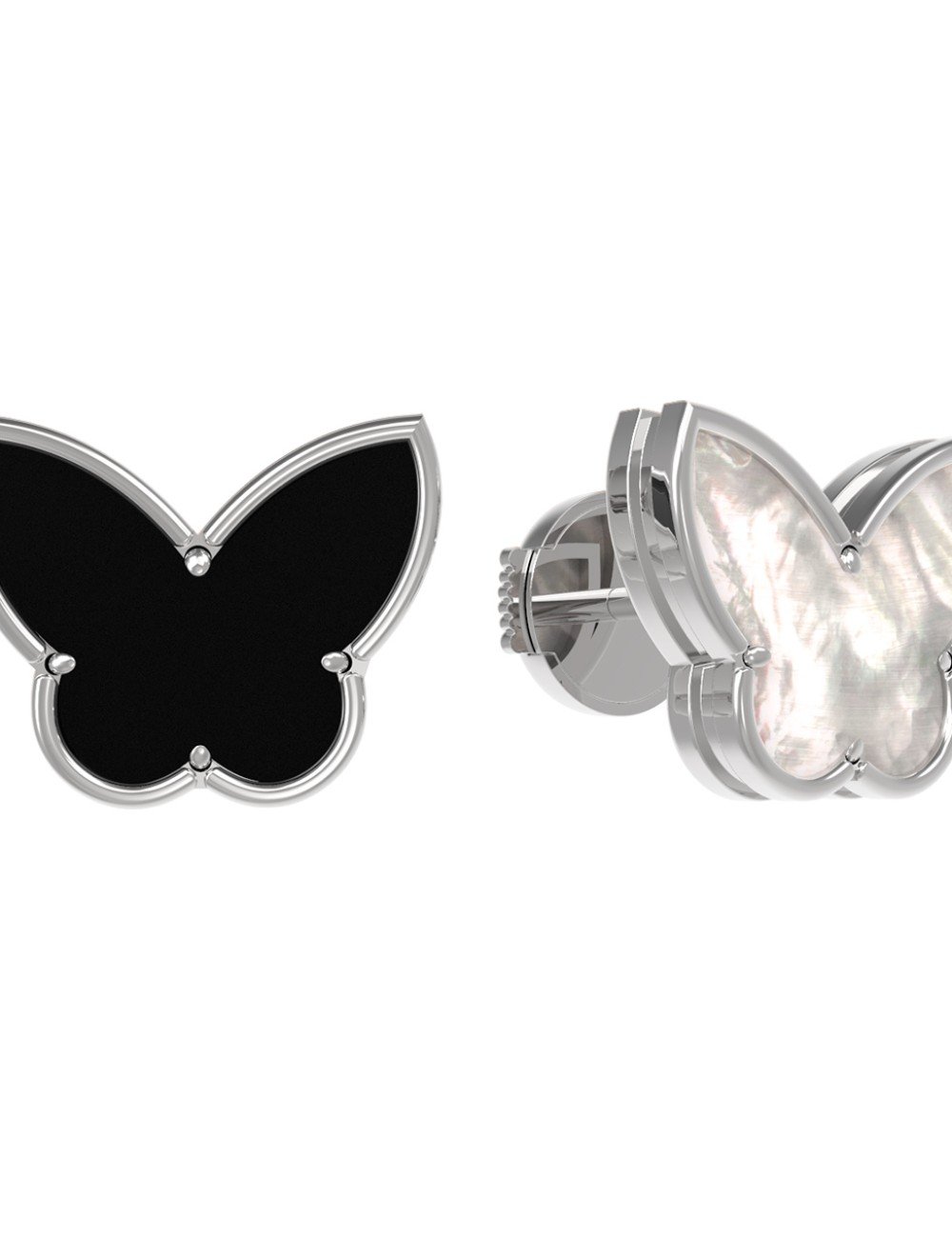 Серьги из белого золота c ониксом и перламутром