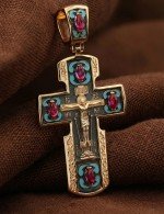 Крест из золота c эмалью и рубином