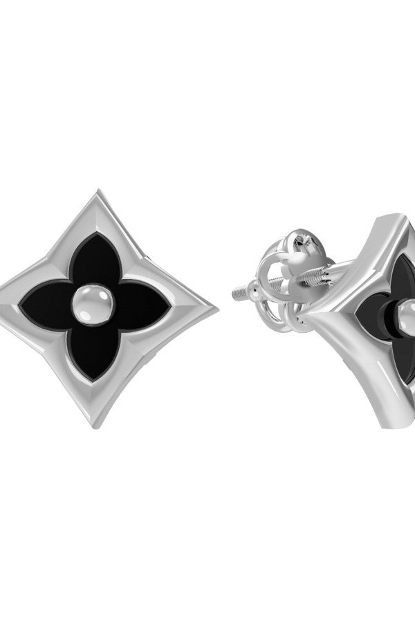 Серьги из белого золота c ониксом