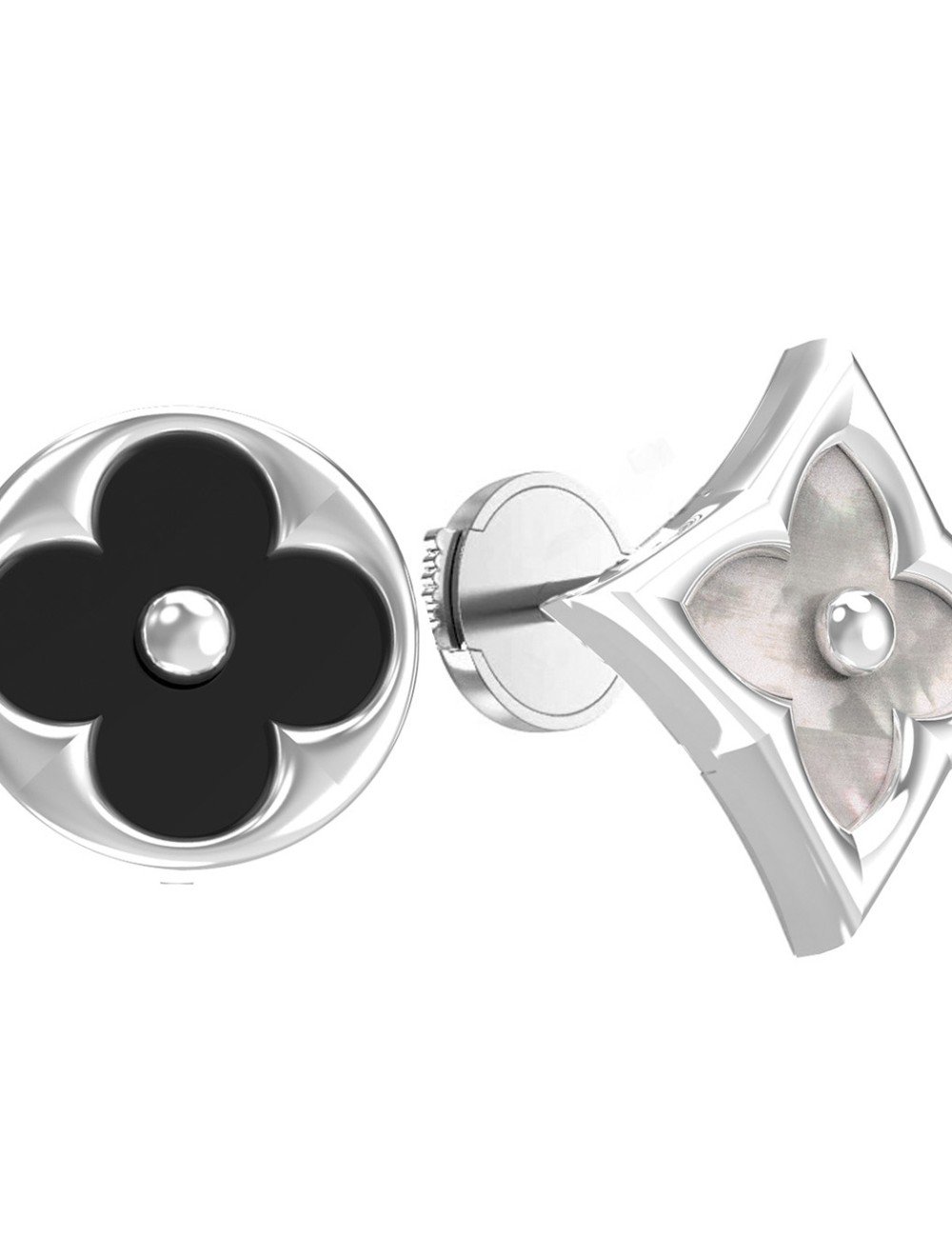 Серьги из белого золота c ониксом и перламутром