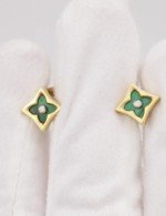 Серьги из лимонного золота 585 пробы c бриллиантами и малахитом