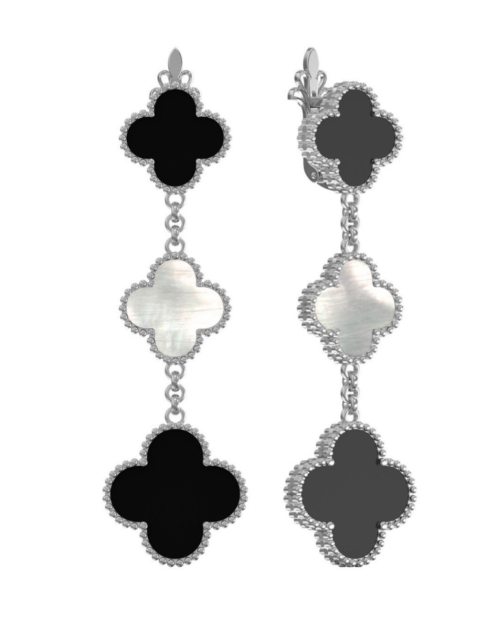 Серьги из белого золота c ониксом и перламутром