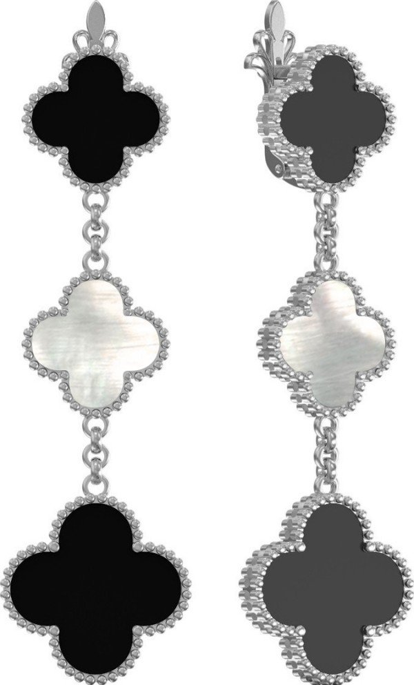 Серьги из белого золота c ониксом и перламутром