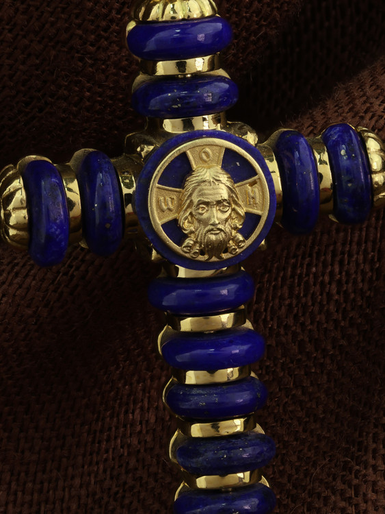 Крест из лимонного золота 585 пробы c лазуритом