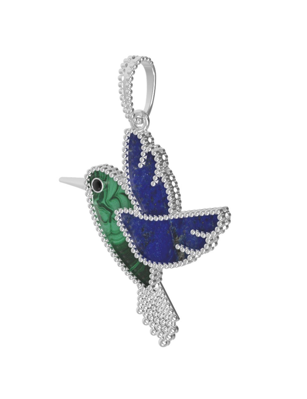 Подвеска из белого золота c эмалью, лазуритом и малахитом