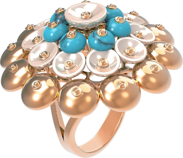 Кольцо из красного золота 585 пробы c бирюзой и перламутром