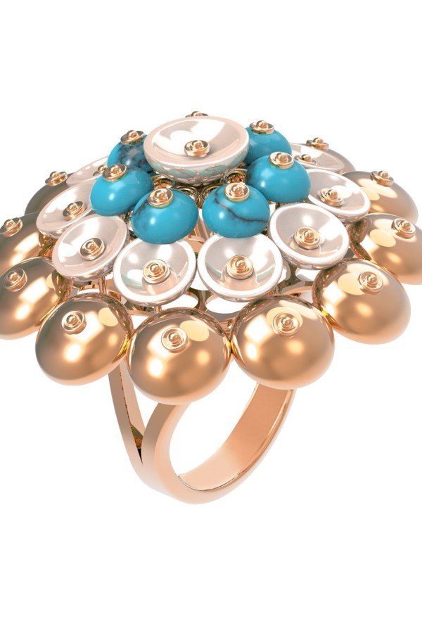 Кольцо из золота c бирюзой и перламутром