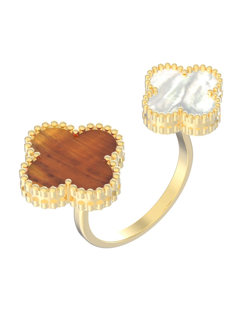 Кольцо из лимонного золота c тигровым глазом и перламутром