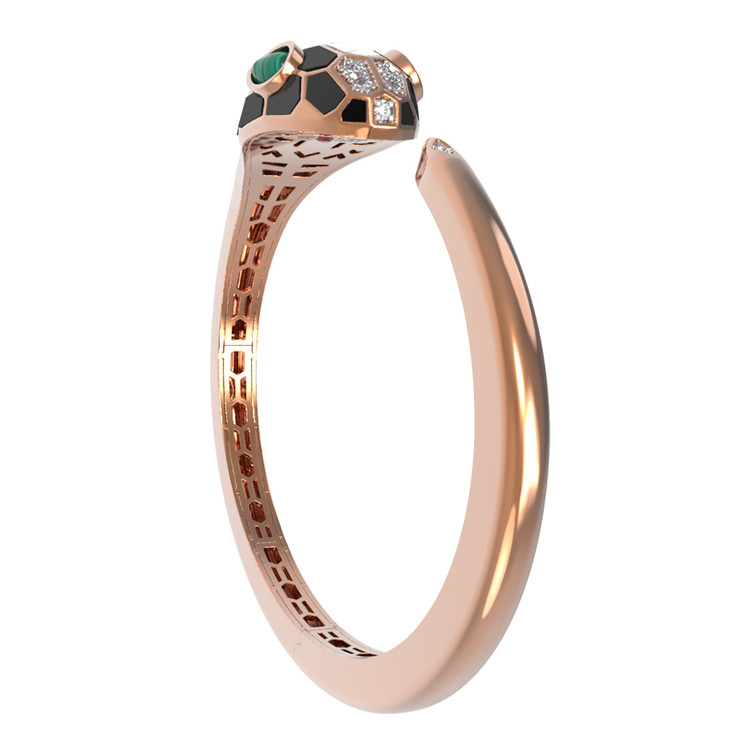 Браслет из красного золота 585 пробы c бриллиантами, рубином, ониксом, малахитом и перламутром