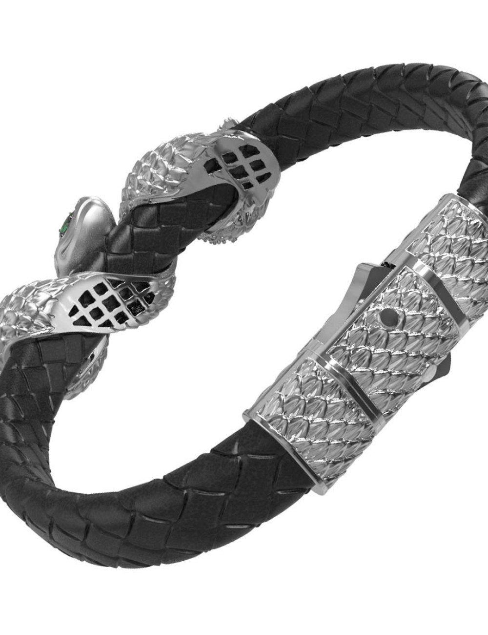 Браслет из белого золота c бриллиантами, изумрудом и шнурком