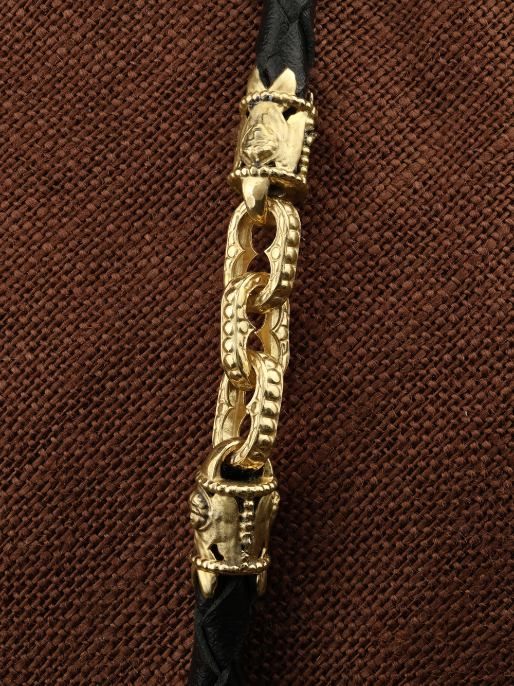 Цепь-шнурок кожа из лимонного золота 585 пробы c кожаным шнурком