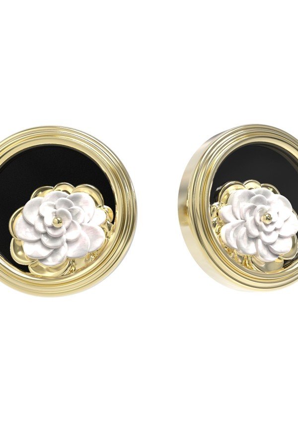 Серьги из лимонного золота c ониксом и перламутром