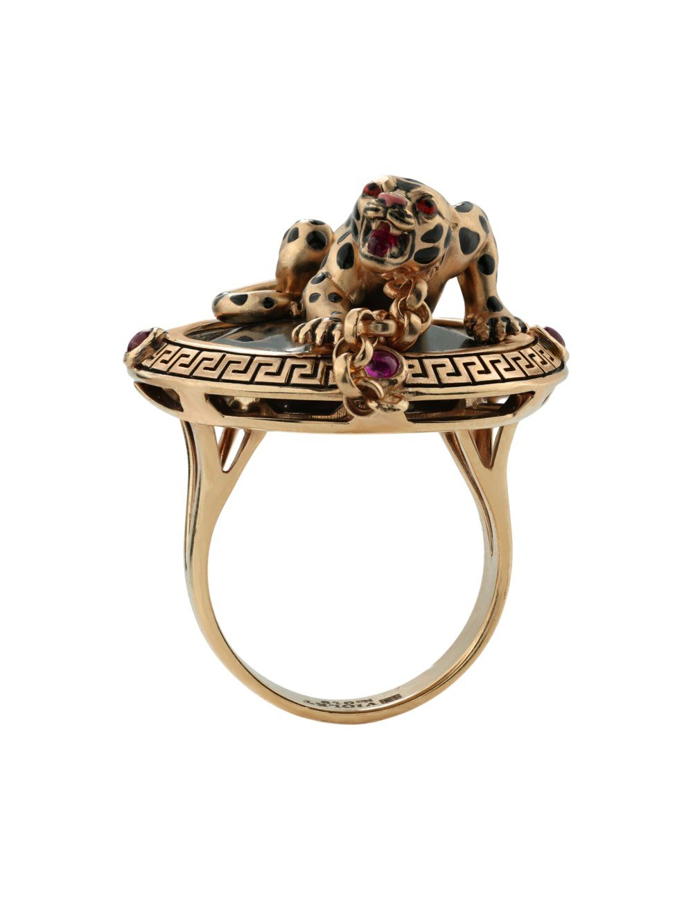 Кольцо из золота c эмалью, ониксом и рубином