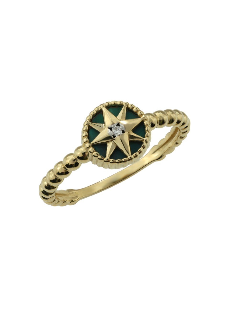 Кольцо из лимонного золота c бриллиантами и малахитом