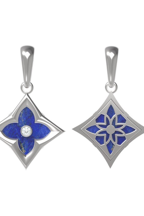 Подвеска из белого золота c бриллиантами и лазуритом