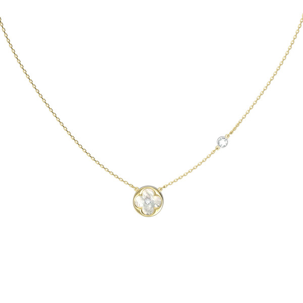 Колье из лимонного золота 585 пробы c бриллиантами и перламутром