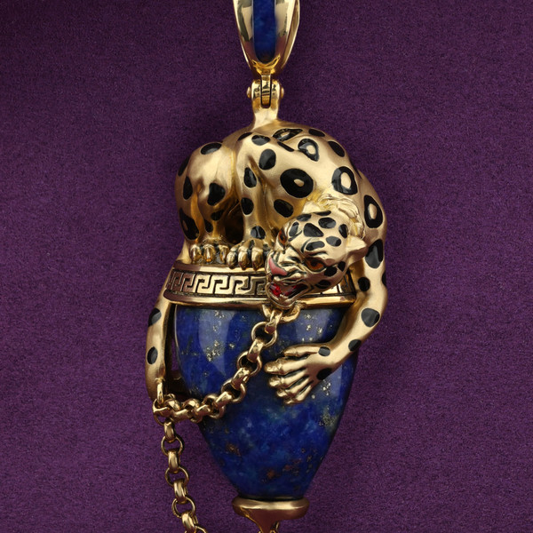 Подвеска из лимонного золота 585 пробы c эмалью и лазуритом