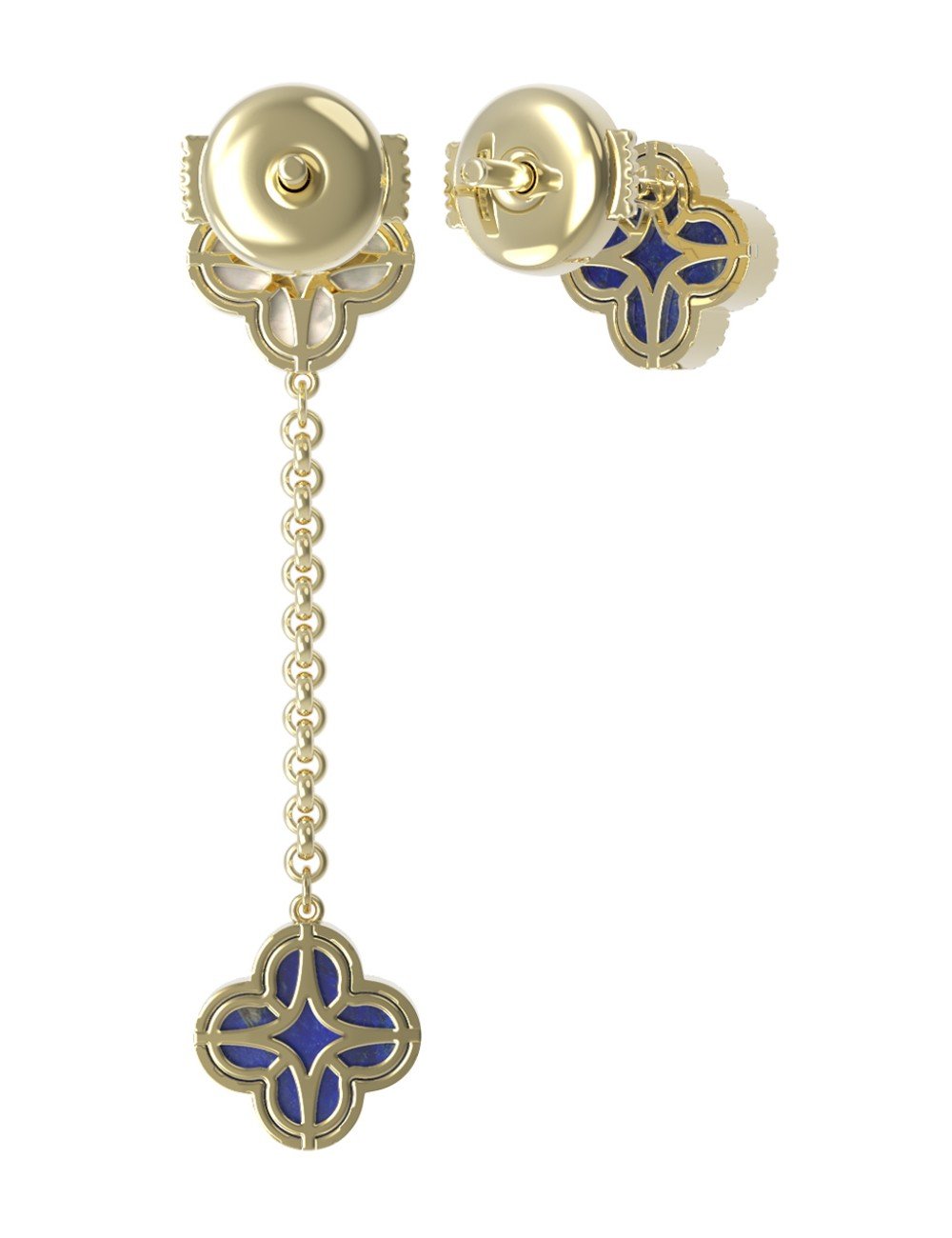 Серьги из лимонного золота c бриллиантами, лазуритом и перламутром