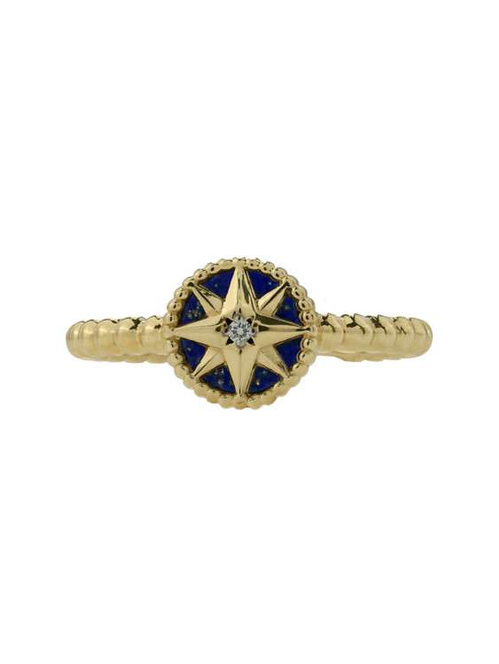 Кольцо из лимонного золота 585 пробы c бриллиантами и лазуритом