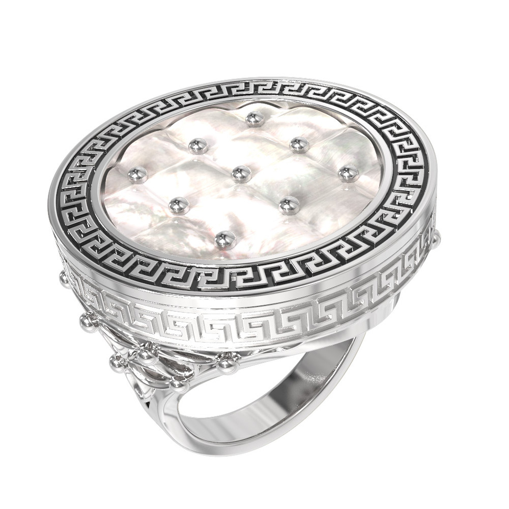 Кольцо из белого золота 585 пробы c эмалью и перламутром