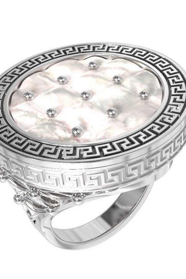 Кольцо из белого золота c эмалью и перламутром