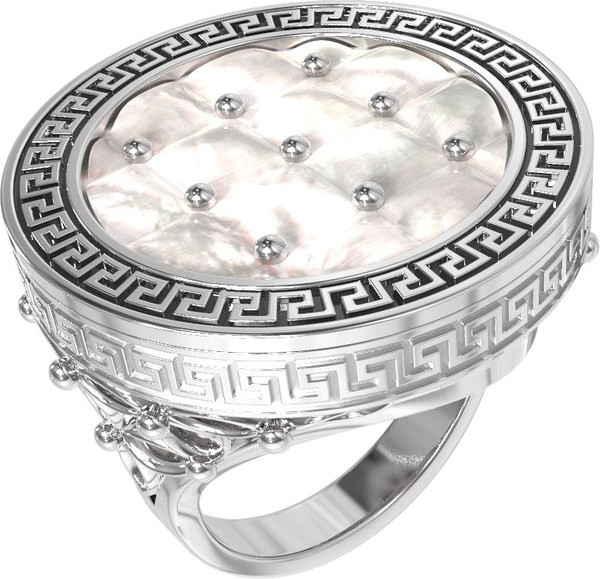 Кольцо из белого золота 585 пробы c эмалью и перламутром