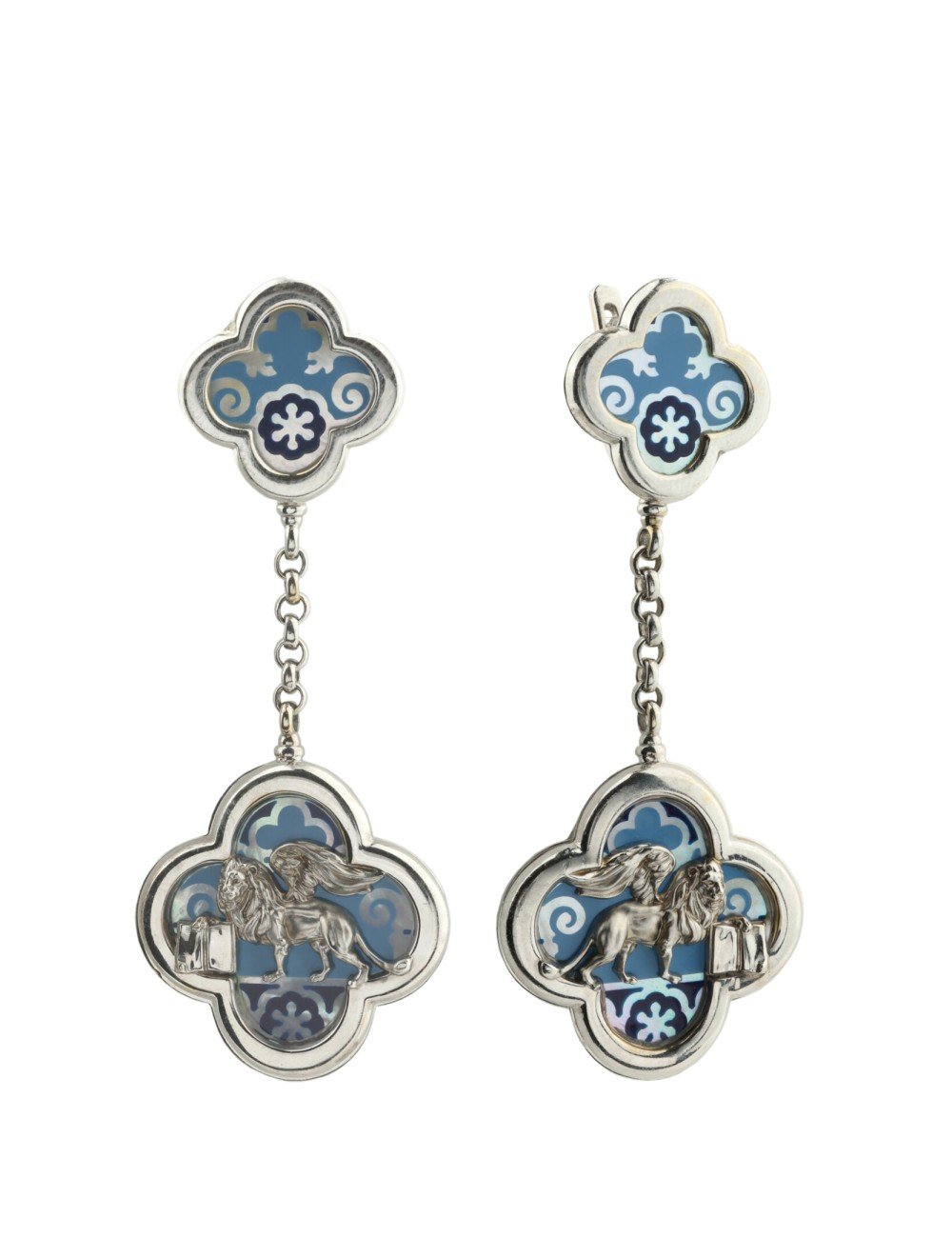 Серьги из белого золота c эмалью и перламутром