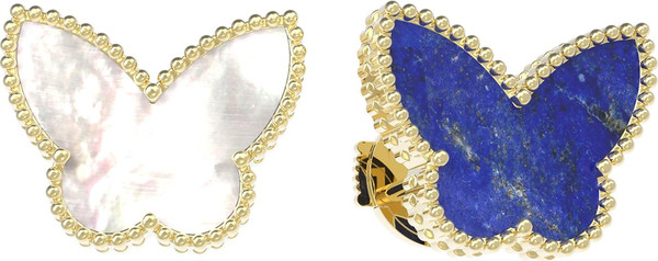 Серьги из лимонного золота 585 пробы c лазуритом и перламутром