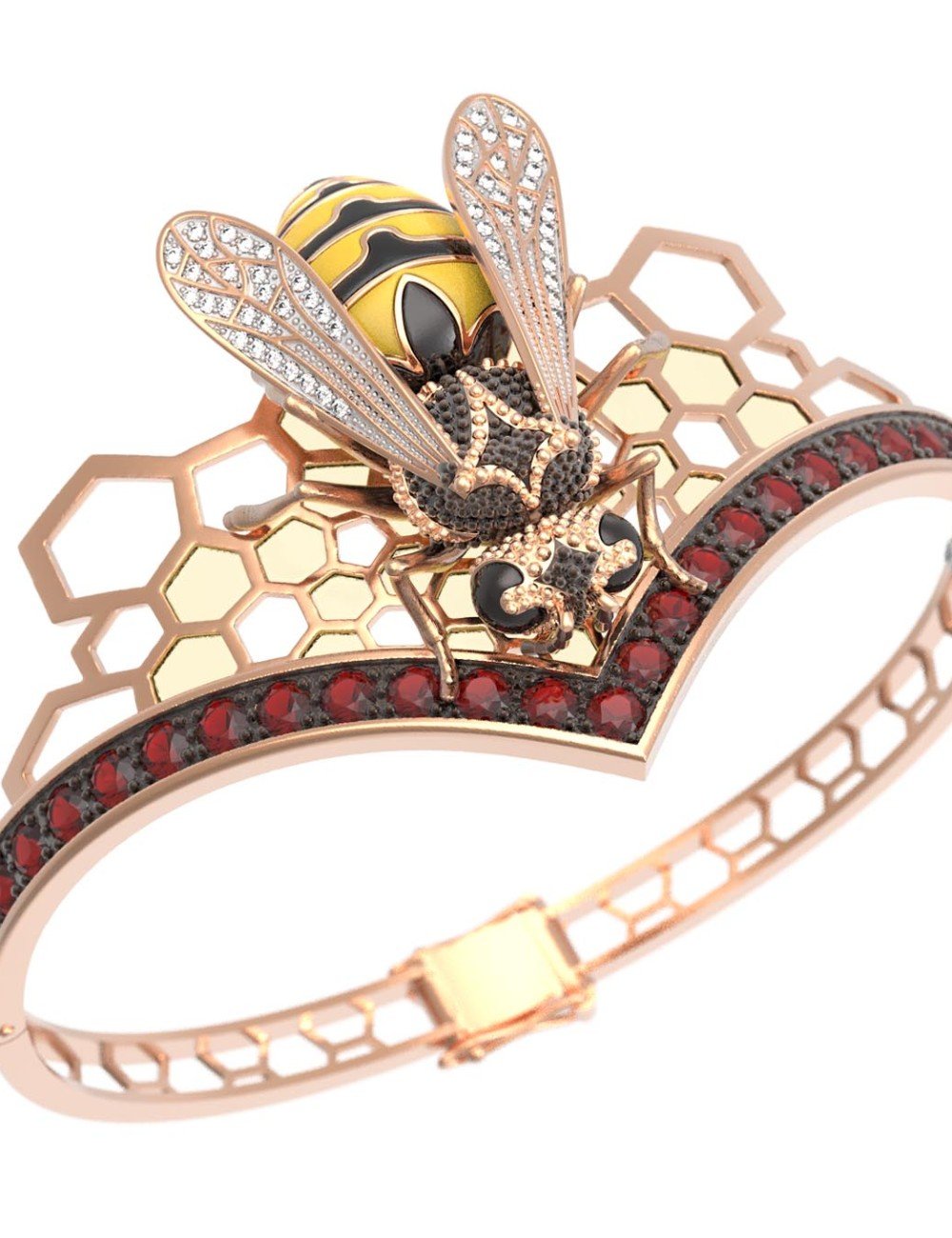 Браслет из золота c эмалью, фианитом, гранатом и эмалью