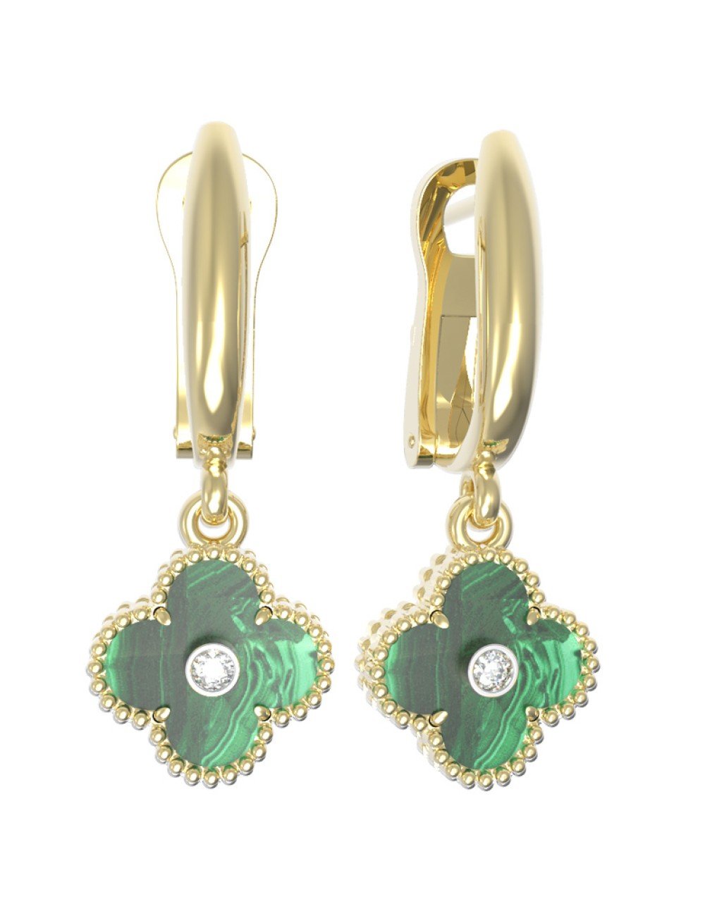 Серьги из лимонного золота c бриллиантами и малахитом