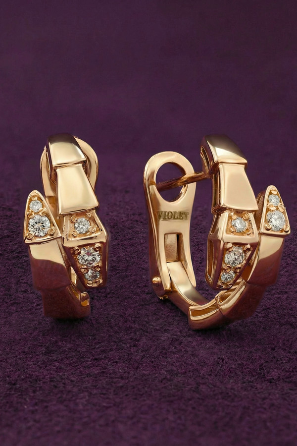 Серьги из красного золота 585 пробы c бриллиантами