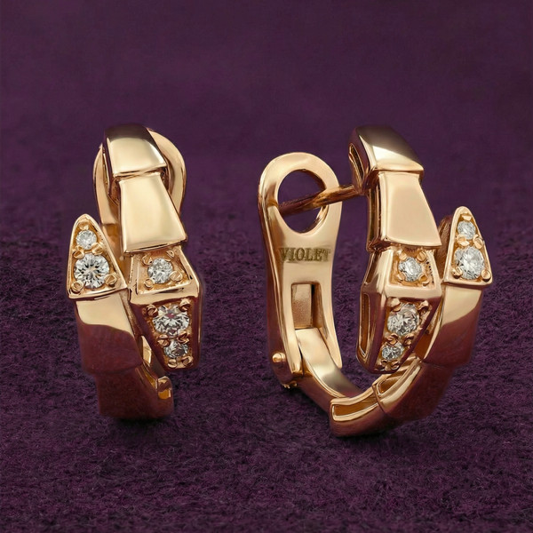 Серьги из красного золота 585 пробы c бриллиантами