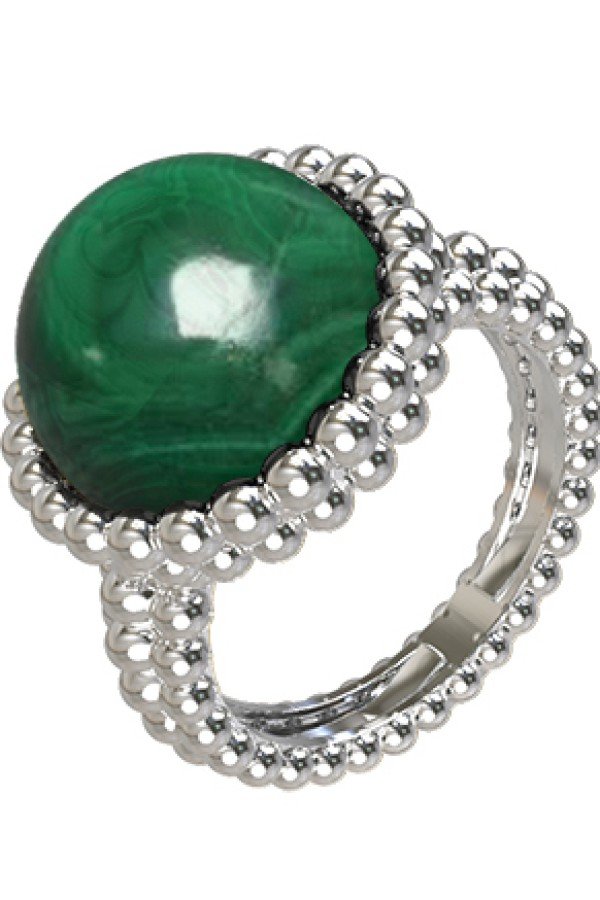 Кольцо из белого золота c малахитом