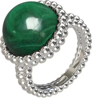 Кольцо из белого золота 585 пробы c малахитом