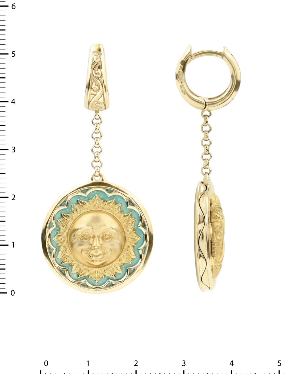 Серьги из лимонного золота c бирюзой и лазуритом