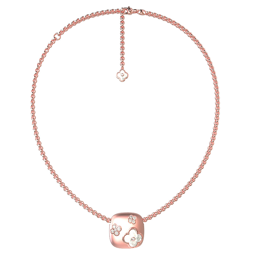 Колье из розового золота 585 пробы c бриллиантами и перламутром