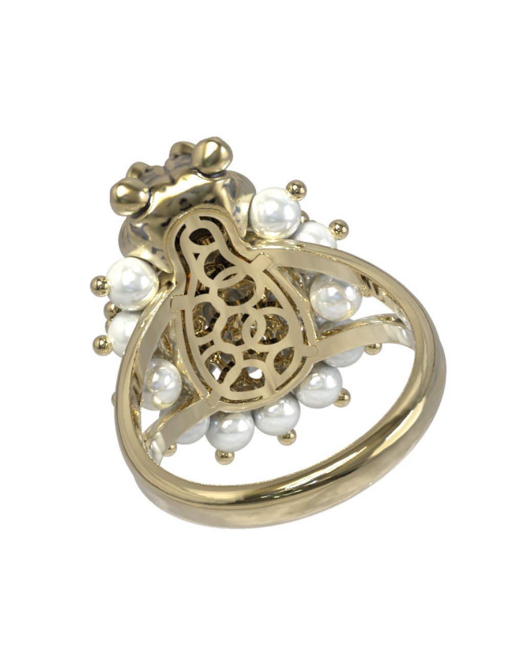 Кольцо из лимонного золота c эмалью и жемчугом