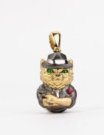 Подвеска из лимонного золота c эмалью, бриллиантами и рубином