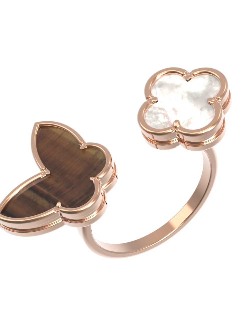 Кольцо из золота c тигровым глазом и перламутром