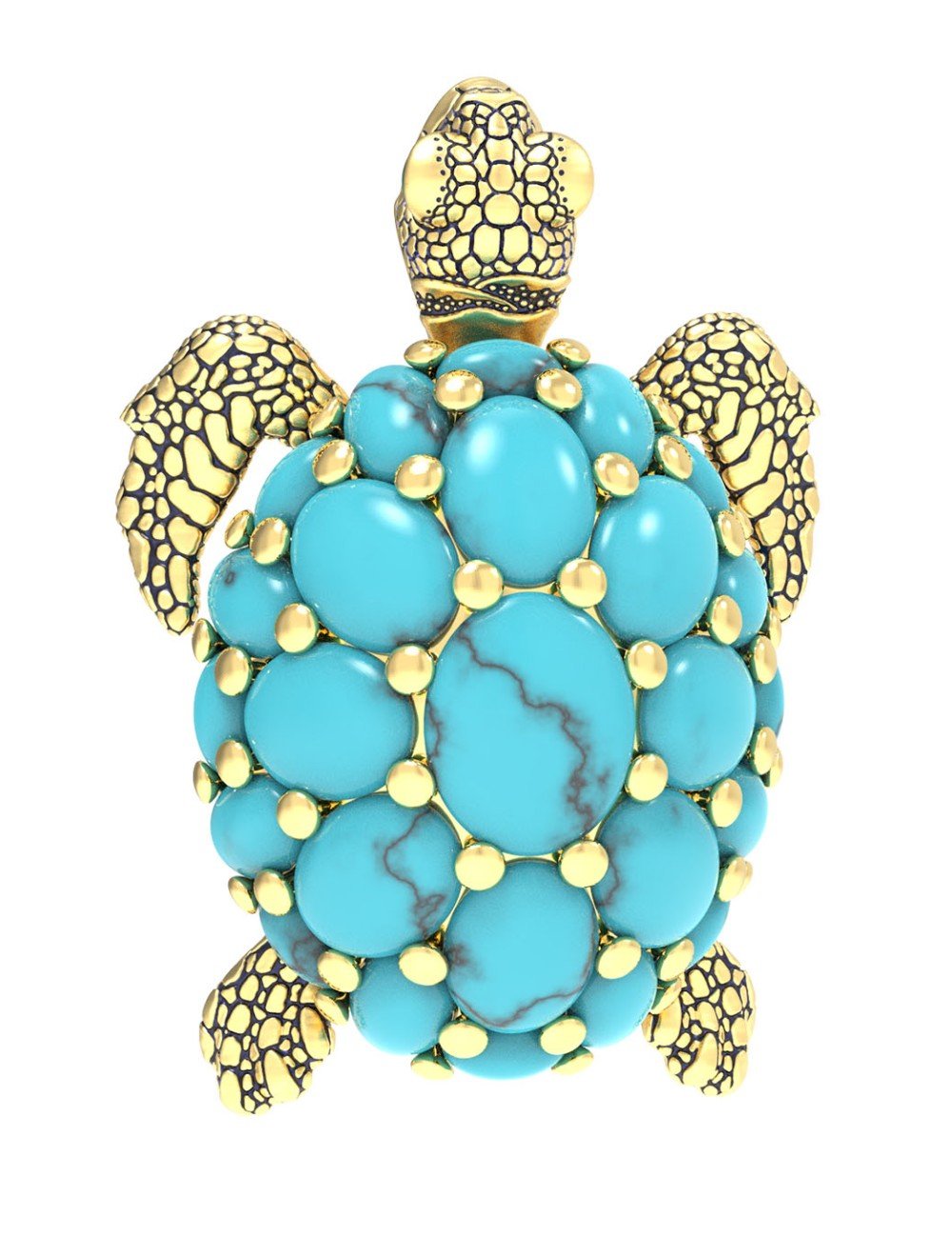 Брошь из лимонного золота c эмалью и бирюзой