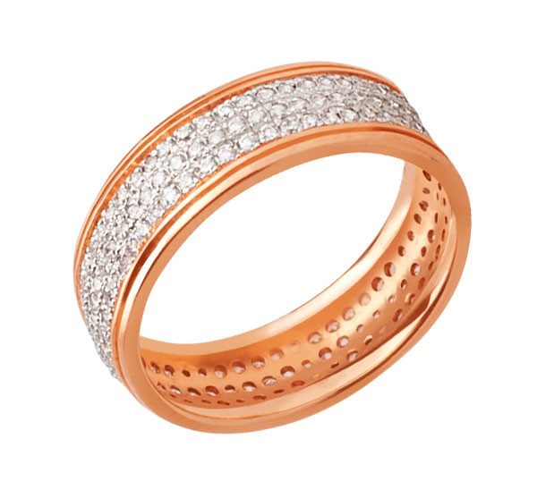 Кольцо обр. сложное из красного золота 585 пробы c фианитом