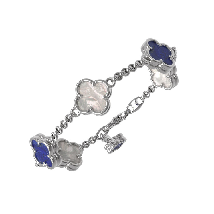 Браслет из белого золота 585 пробы c лазуритом и перламутром