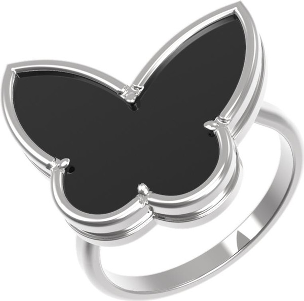 Кольцо из белого золота 585 пробы c ониксом