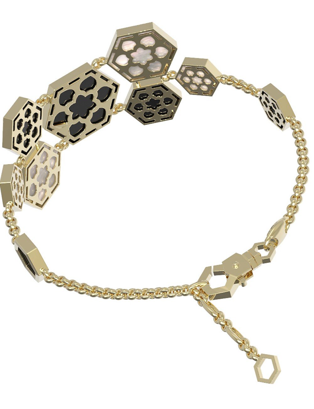 Браслет из лимонного золота c ониксом и перламутром