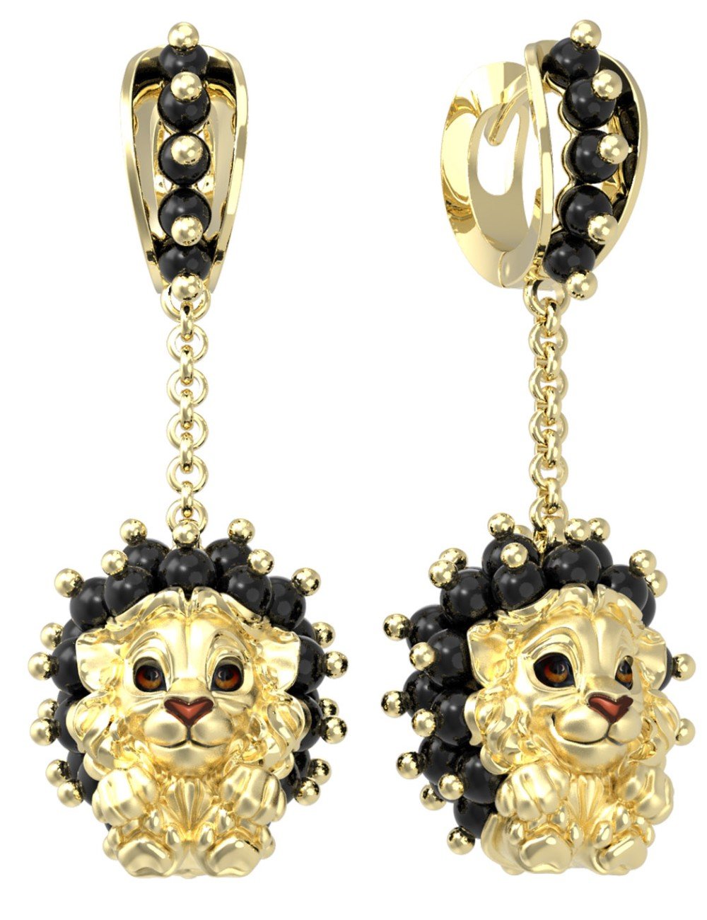 Серьги из лимонного золота c эмалью и ониксом