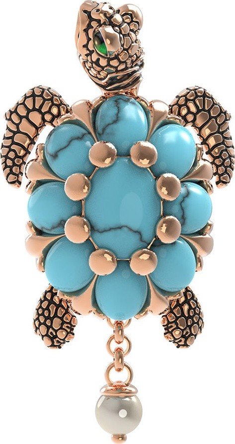 Подвеска из золота c эмалью, жемчугом и бирюзой