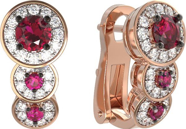 Серьги из золота c бриллиантами и рубином
