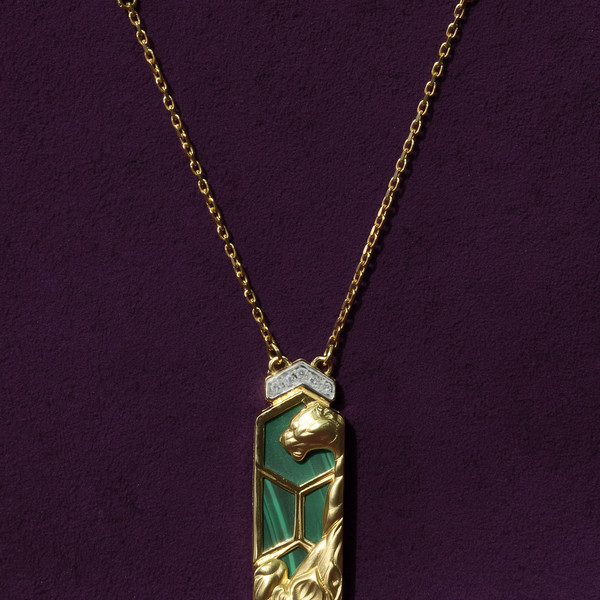 Колье из лимонного золота 585 пробы c бриллиантами и малахитом