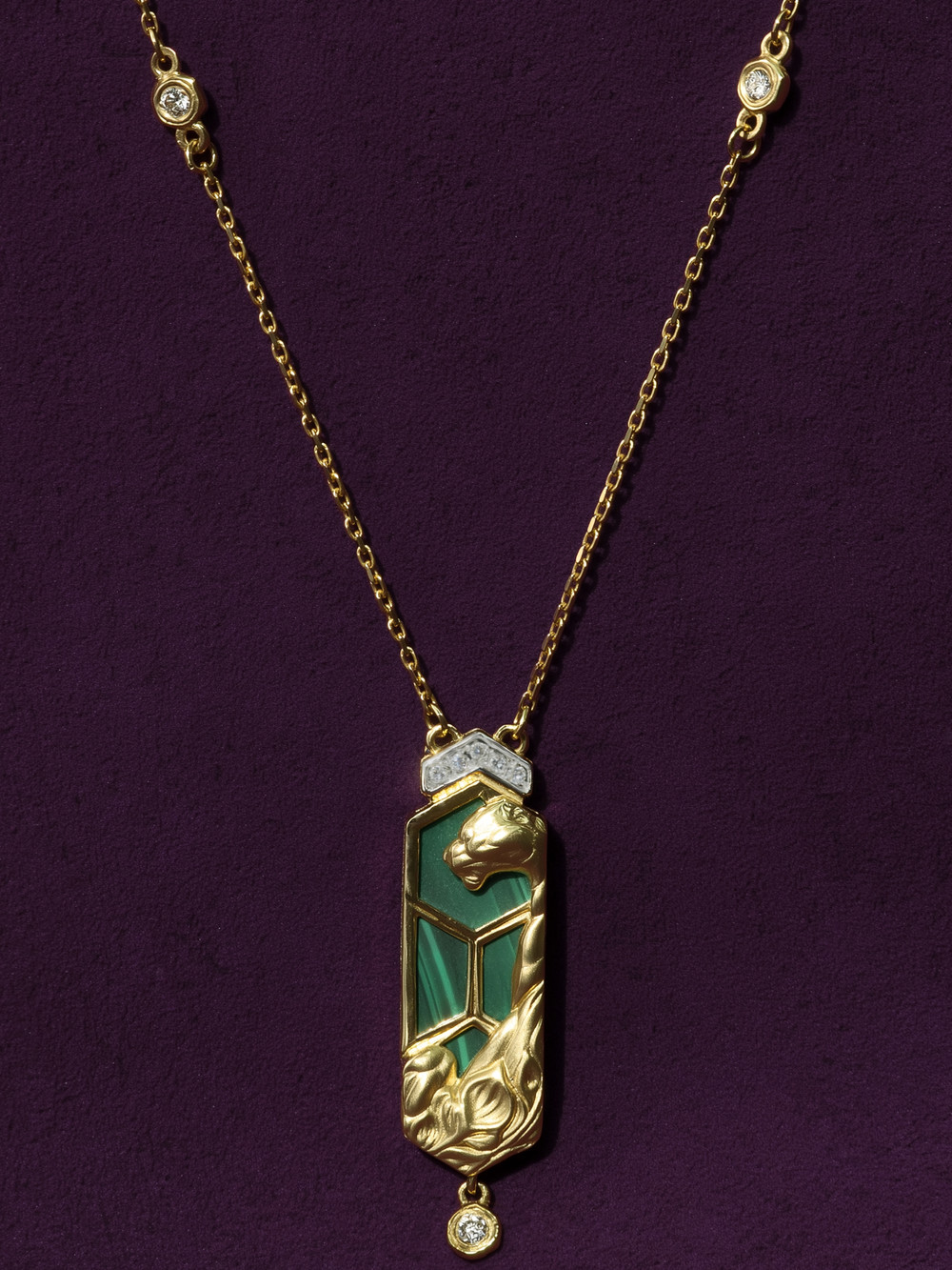 Колье из лимонного золота 585 пробы c бриллиантами и малахитом